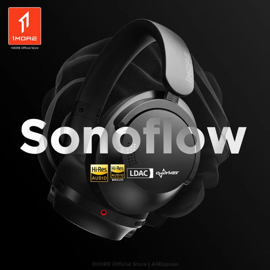 1MORE SonoFlow Wireless Bluetooth Hybrid ANC Headphones, Hi-Res LDAC AAC 12 EQ, 70H Battery, Connect 2 Devices, 5 Microphones