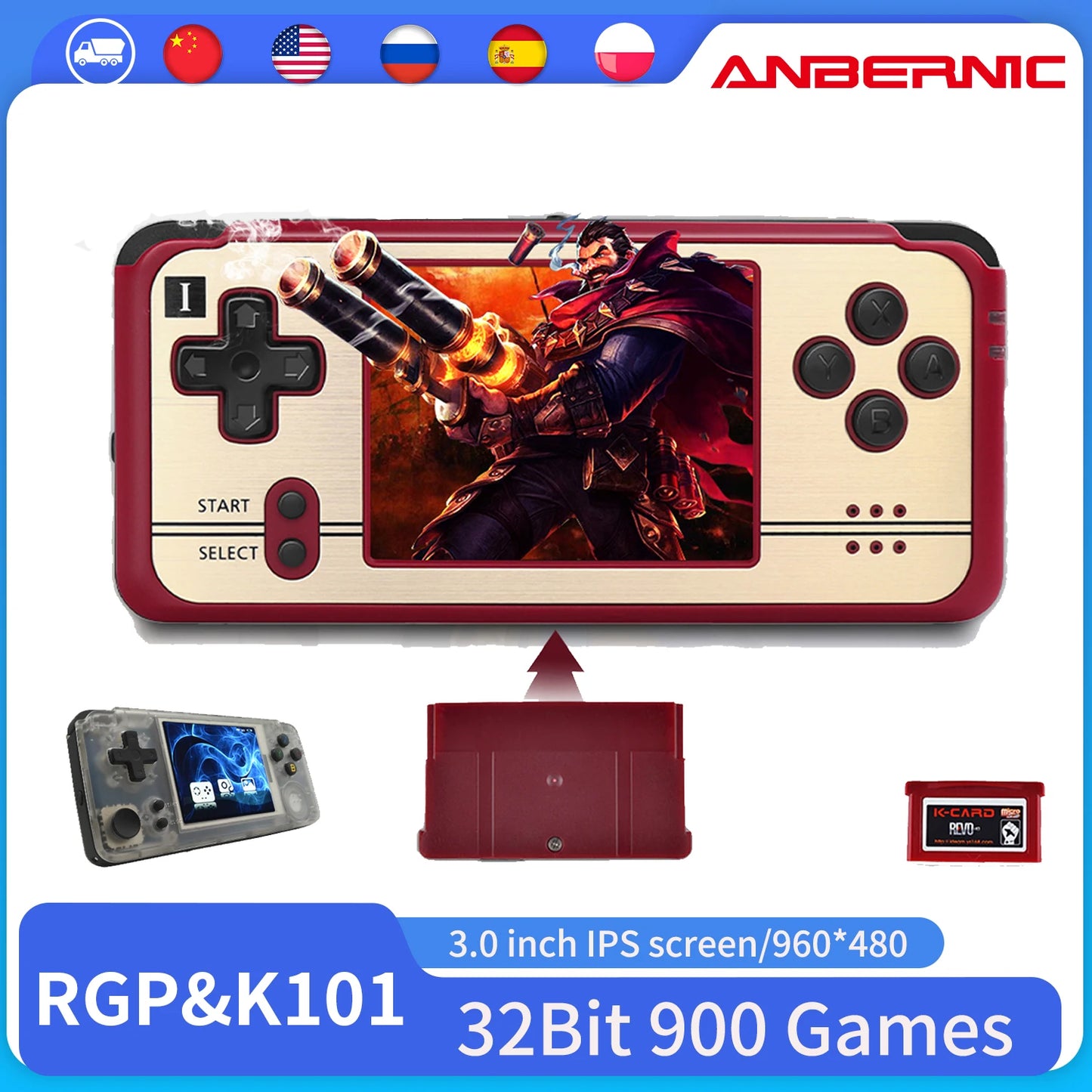 ANBERNIC NEW K101 Plus Handheld Game Player Retro Game 3 inch LCD Screen Video Game Console 32Bit 900 Games G BA Support Console