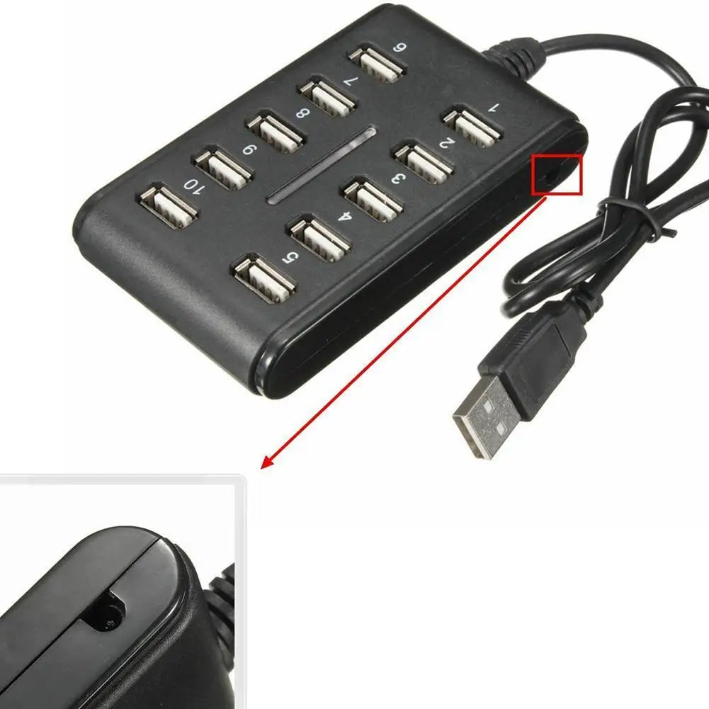 10-in-1 USB Hub 10 Ports 5v 500mA 480Mbps Usb2.0 Splitter Portable Adapter For Laptop Macbook Accessories Interface Equipment